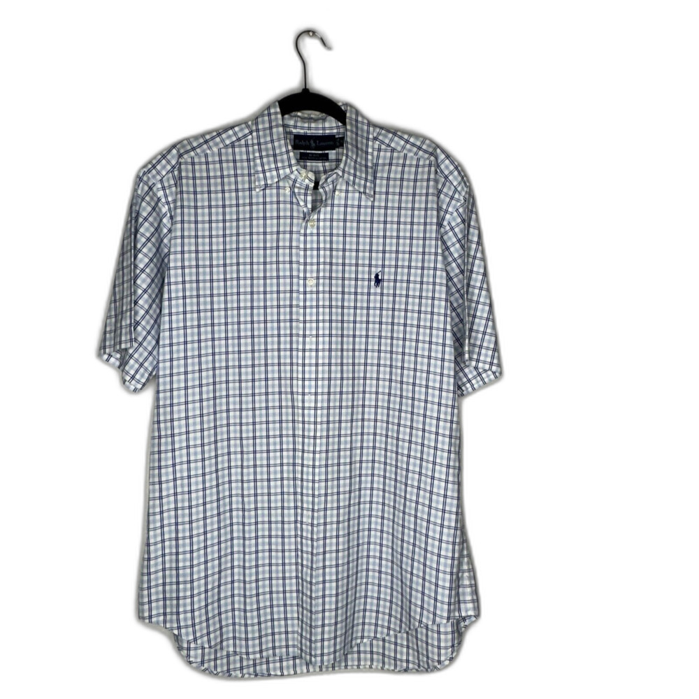 Ralph Lauren Blake Seersucker Shirt Mens Sz Medium Short Sleeve Button Down Blue